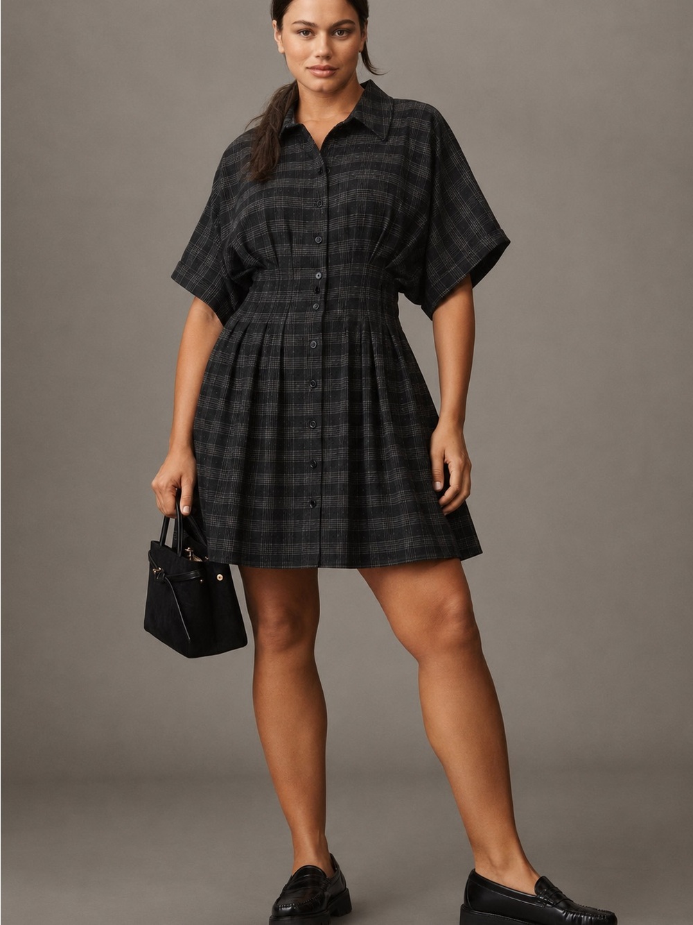 EXQUISE Willow/Tobie Black Plaid Shirt Dress Size 3X Plus NWT by Anthropologie